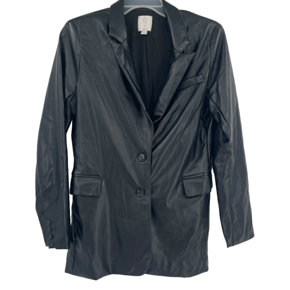Joie Women Black Soft Faux Leather Blazer Jacket Size Medium Pockets 2 button